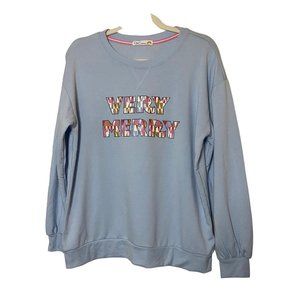 C&C‎ California Womens Long Sleeve Very Merry Light Blue Boat Neck Top Size M